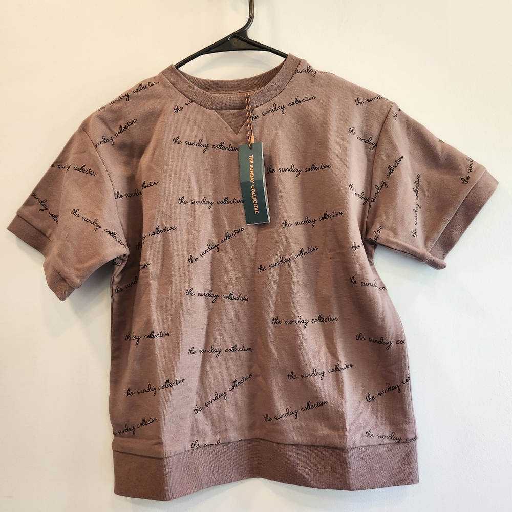 The Sunday Collective Kids NWT Printed Short Sleeve Sweatshirt Plum Truffle
